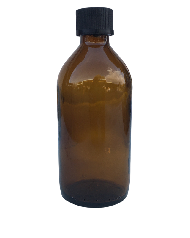 Bottiglietta in vetro ambrato da 200 ml con tappo nero ideale per propoli e oli essenziali
