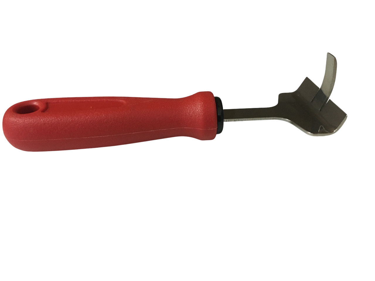 Leva tagliaponti apicoltura acciaio inox vista laterale Leva tagliaponti apicoltura in acciaio inox manico rosso