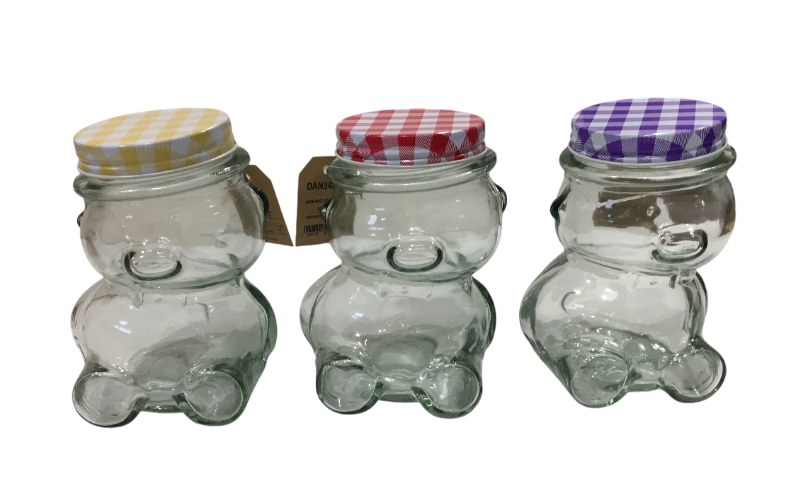 vasetti in vetro a forma di orsetto da 300 ml con tappo colorato assortito per miele o bomboniere