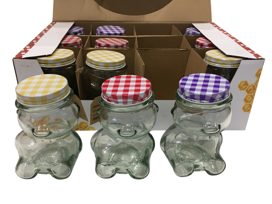 confezione multipla di vasetti in vetro orsetto da 300 ml con tappi colorati per miele bomboniere e confetture