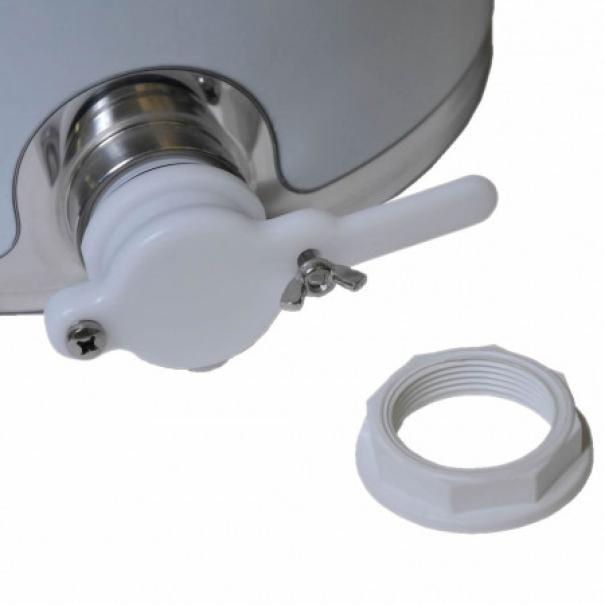 Dettaglio rubinetto plastica alimentare u00d8 40 mm installato su maturatore miele