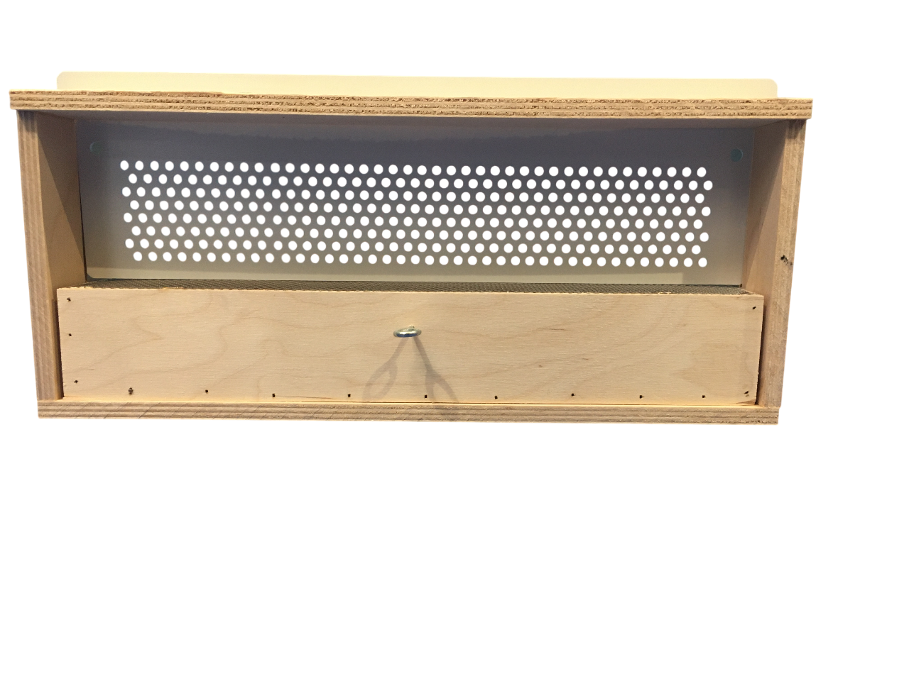 Vista interna trappola raccolta polline con griglia frontale