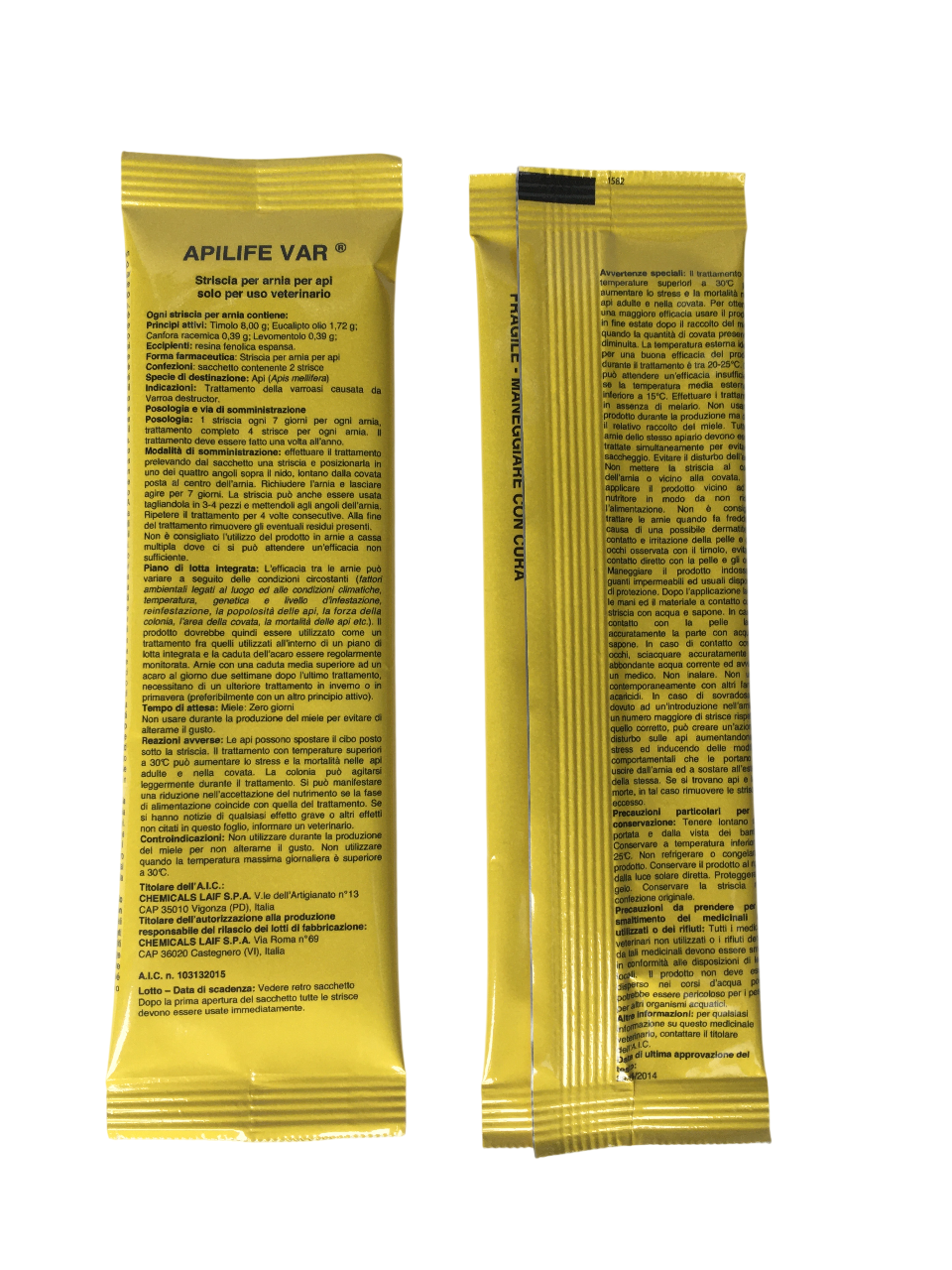 confezione apilife var laif trattamento antivarroa biologico per api a base di timolo olio essenziale confezione bustina e tavolette grigie uso apistico