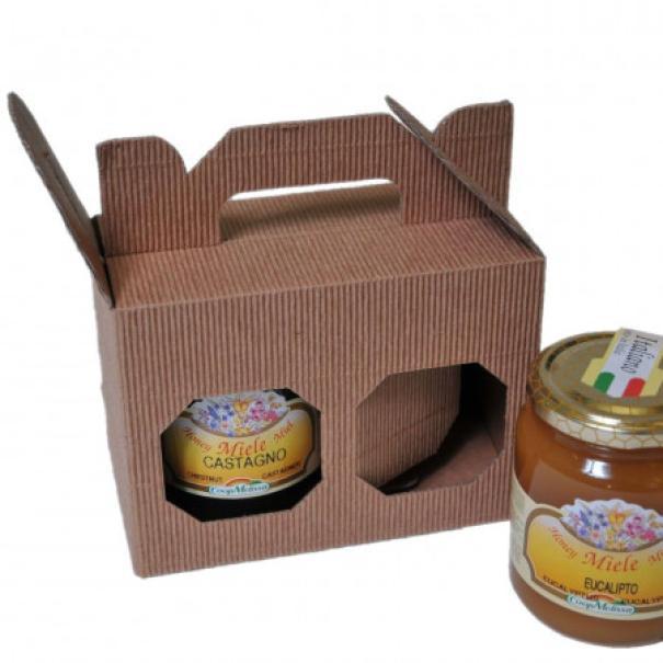scatoletta espositiva in cartoncino per miele due vasetti 500g