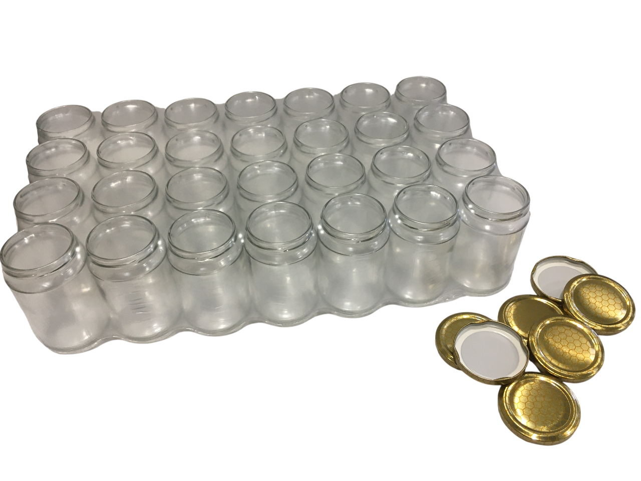 confezione 28 vasetti in vetro da 314 ml con tappi dorati per miele e polline