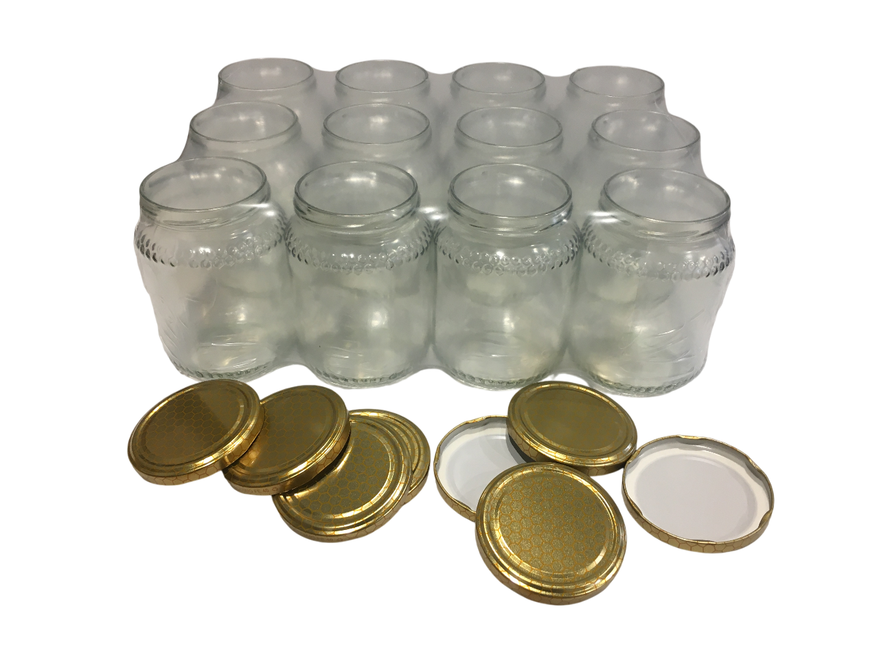 confezione da 12 vasetti in vetro da 1 kg con coperchi dorati per miele e marmellate