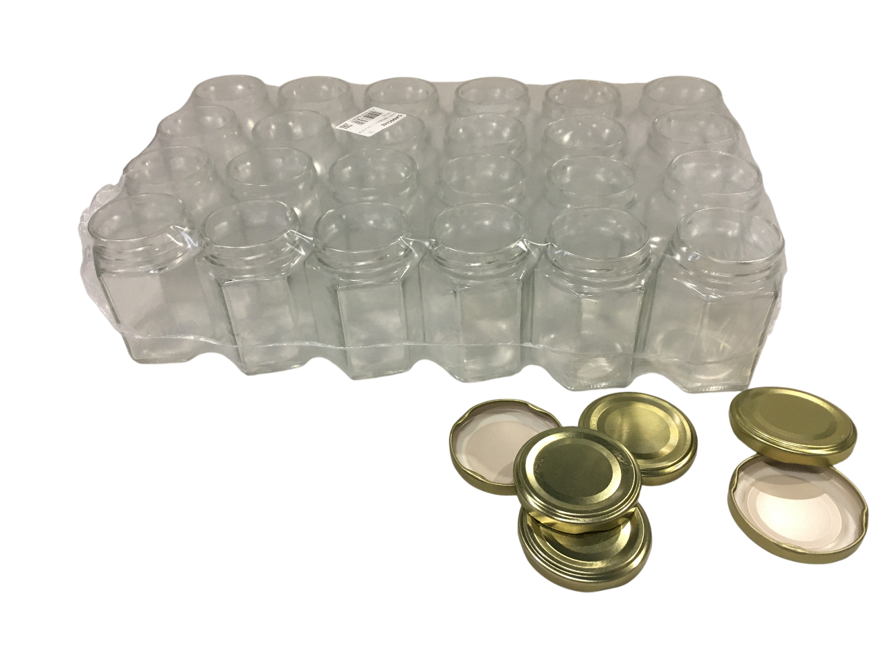 vasetti esagonali in vetro da 190 ml con tappi in oro per miele confezione da 33 pezzi