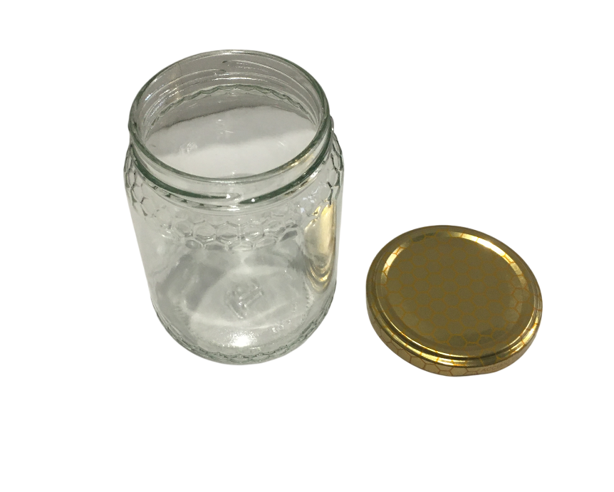 vaso in vetro da 500 grammi con capsula oro per miele vista superiore