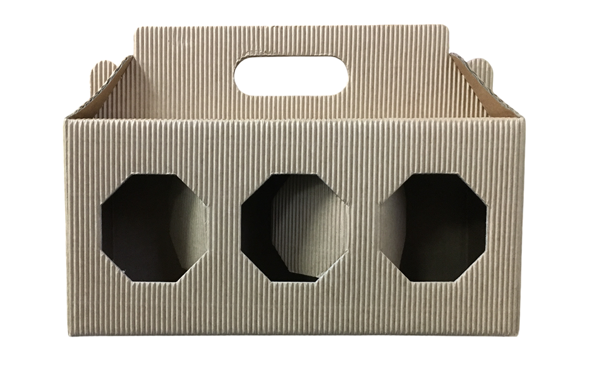 scatoletta portavasetti per 3 vasi da 500 grammi color avana con manico in cartoncino per miele o confetture