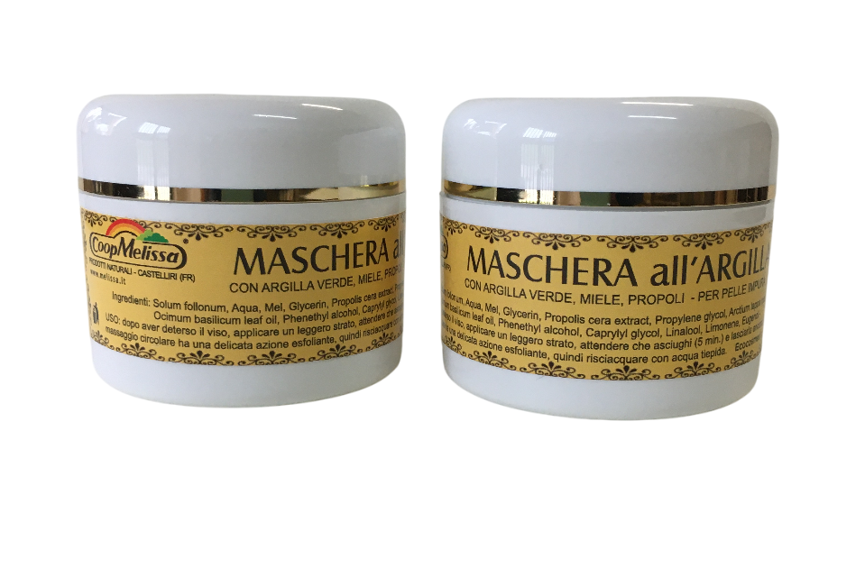 Coppia di vasetti maschera argilla verde, miele, propoli Coop Melissa