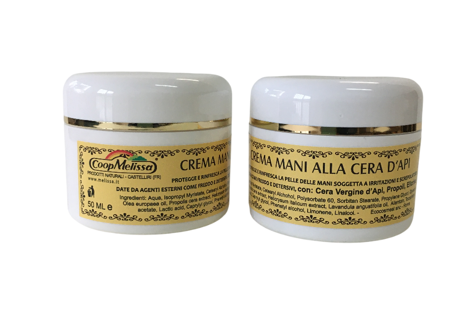 Confezione crema mani cera d'api Coop Melissa vista frontale e laterale