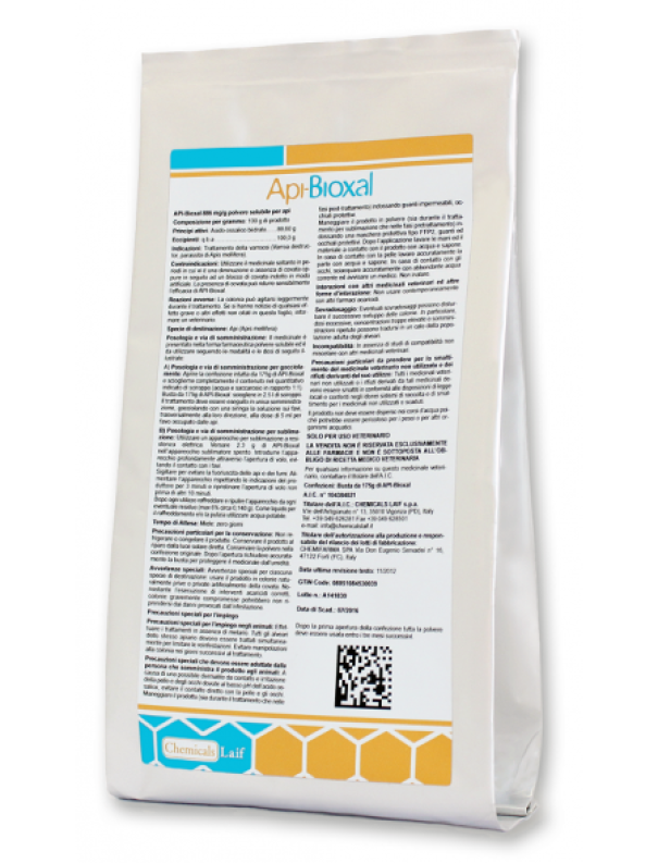 busta Api Bioxal Laif trattamento antivarroa acido ossalico da 156 grammi busta Api Bioxal Laif trattamento antivarroa acido ossalico 156g confezione originale