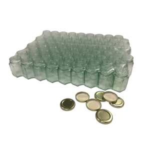 Vaso in vetro esagonale ml 106, per 125 gr di miele (conf. da 35 pezzi) completo di tappo