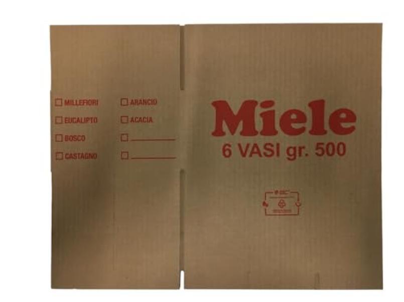 Scatola in cartone personalizzata per trasporto vasetti miele 500g