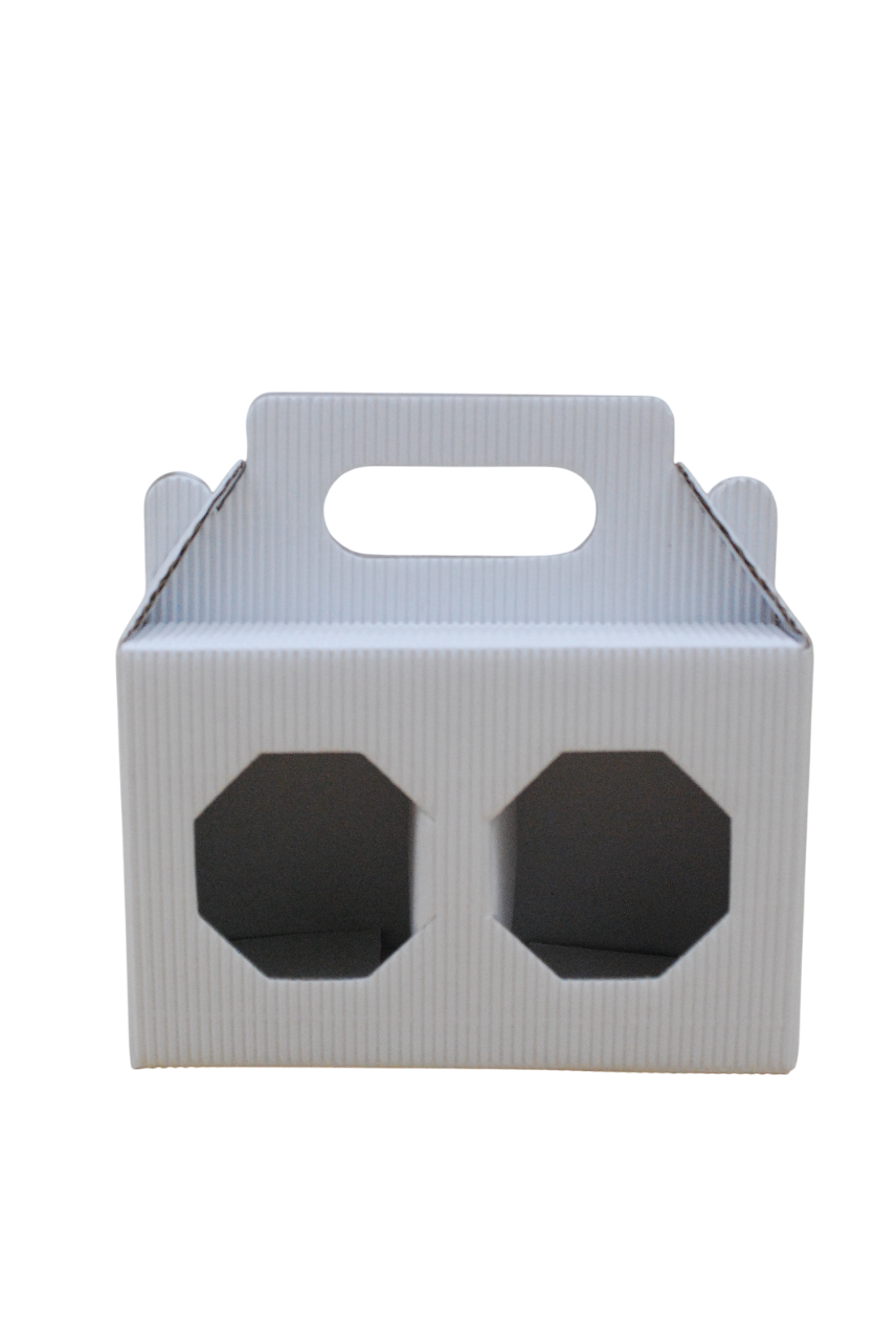 scatoletta portavasetti bianca vuota per due vasetti da 250g in cartoncino resistente con manico