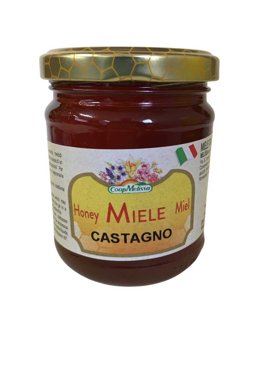Vaso miele di castagno italiano Coop Melissa 250g con etichetta dettagliata