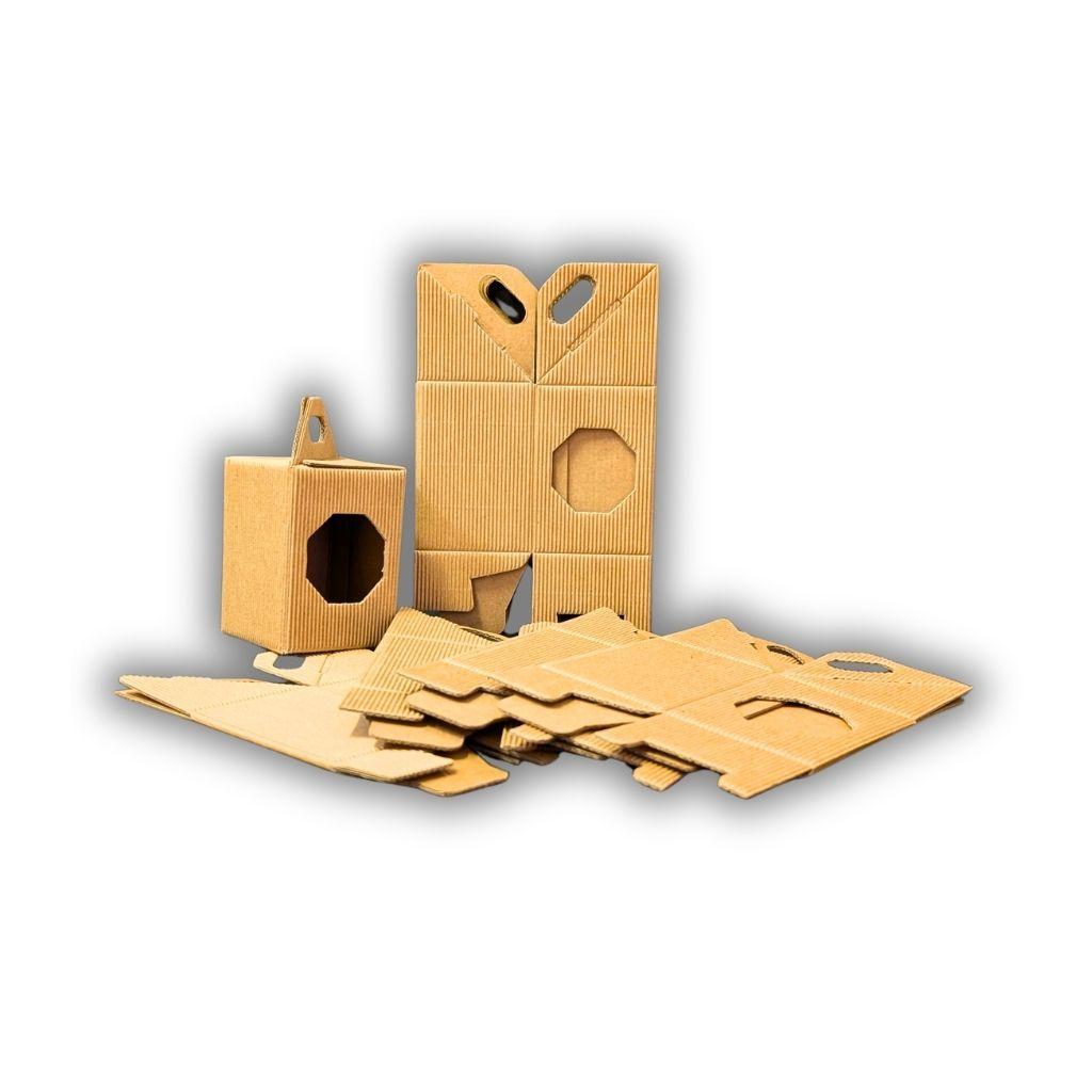 Confezione di scatolette avana montate e stese per vasetto miele