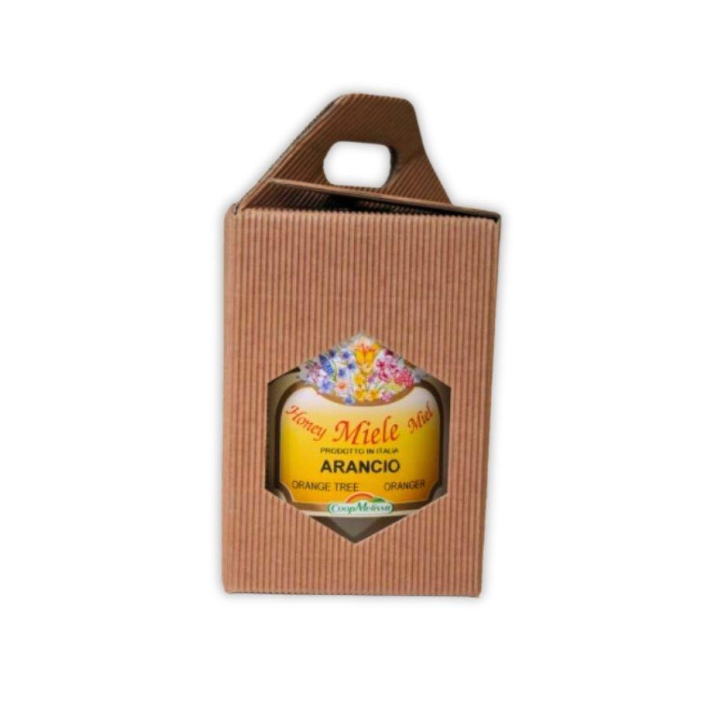 Dettaglio finestra esagonale su scatoletta porta vasetto miele 500g