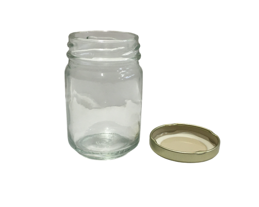 vaso in vetro trasparente da 106 ml con tappo oro twist off per miele